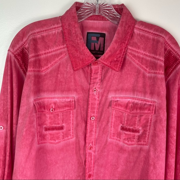 Franky Max Button Front Long Sleeve Double Pocket 100% Cotton Red Shirt Men’s XL - Picture 5 of 10